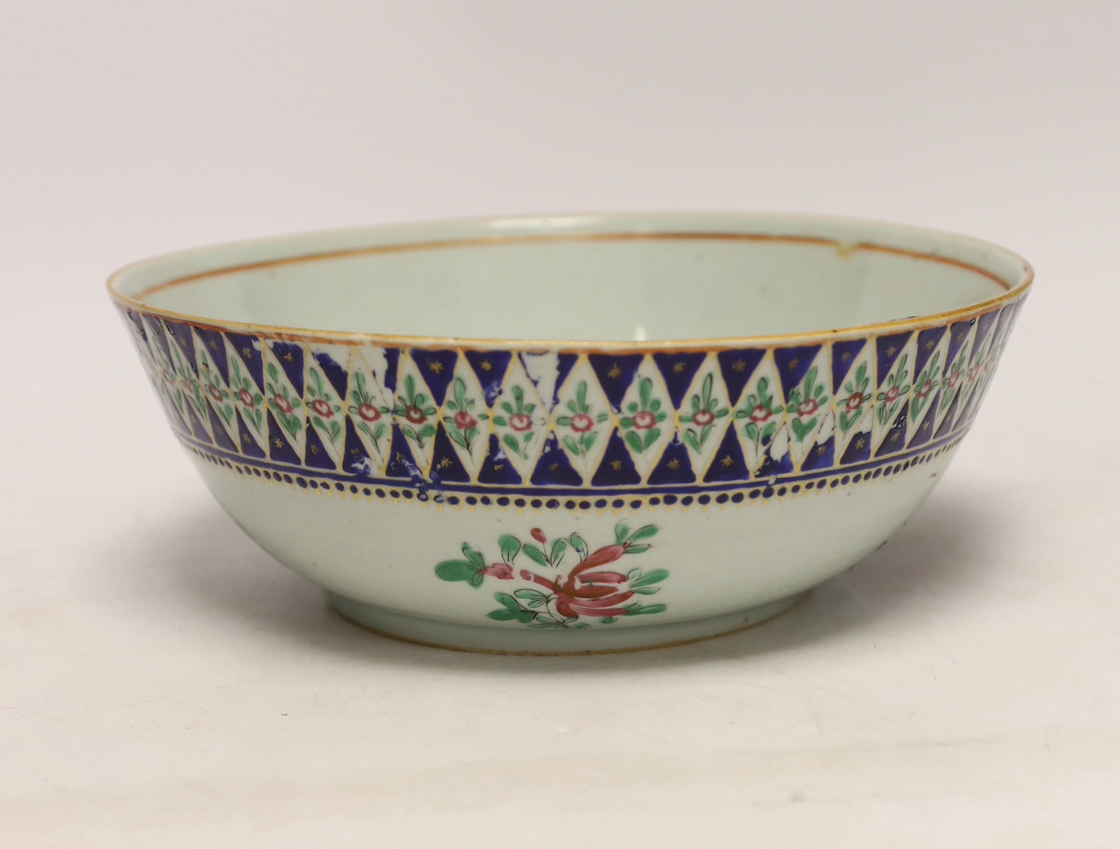 A large Chinese famille rose bowl, early 19th century, probably made for the Indian market, 26cm in diameter